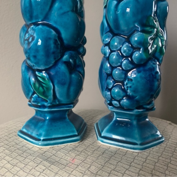 Vintage INARCO Pottery Mood Indigo Blue vases - set of two - Picture 3 of 8